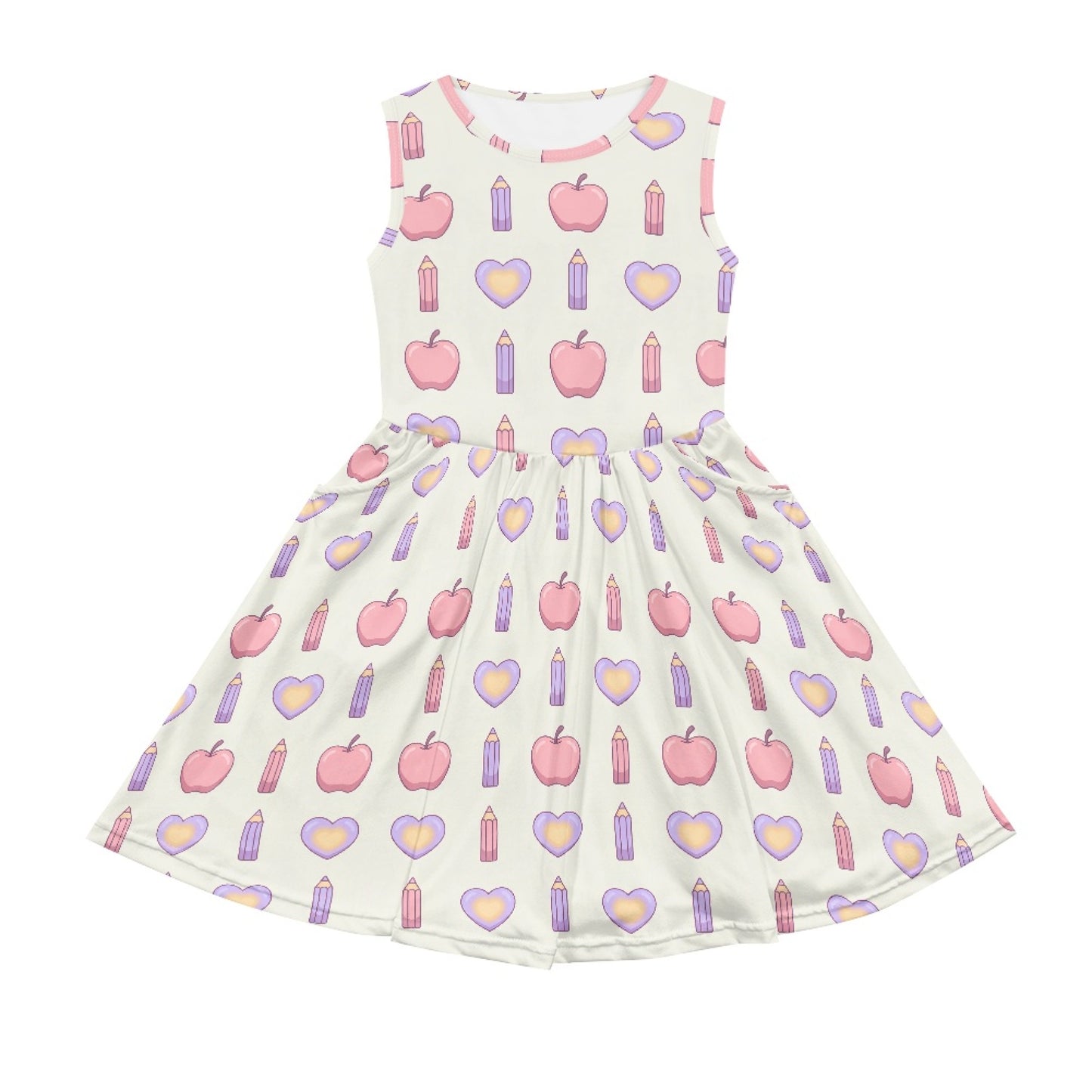 Girls Heart Apple Print Dress | Cute Pastel School Theme Dress