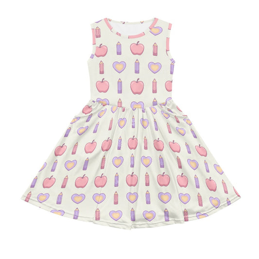 Girls Heart Apple Print Dress | Cute Pastel School Theme Dress