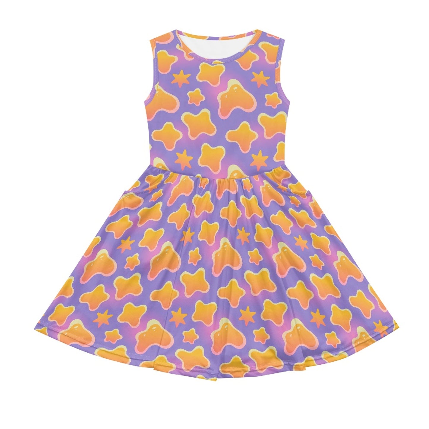 Girls Retro Star Dress – Cute Purple Sleeveless Twirl Dress for Toddler & Little Girls