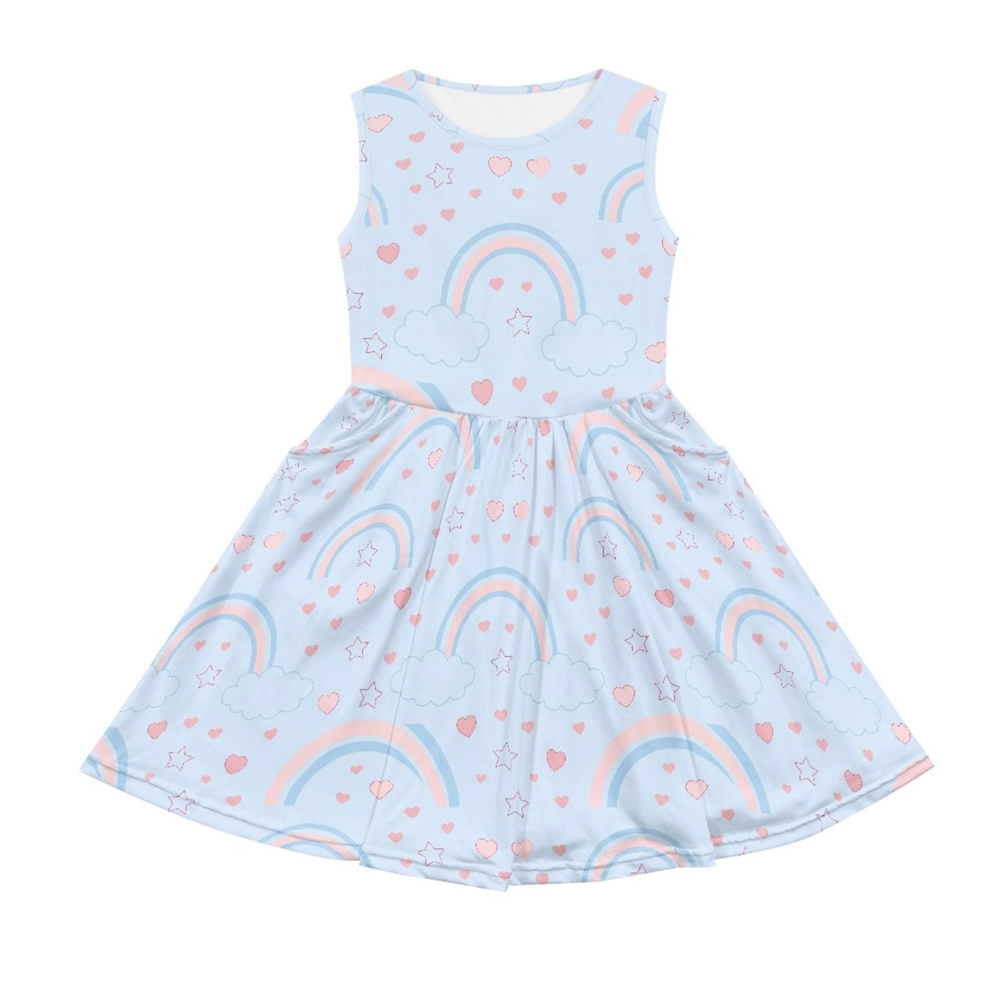 Girls Rainbow Heart Dress | Cloud Print Cute Kids Dress