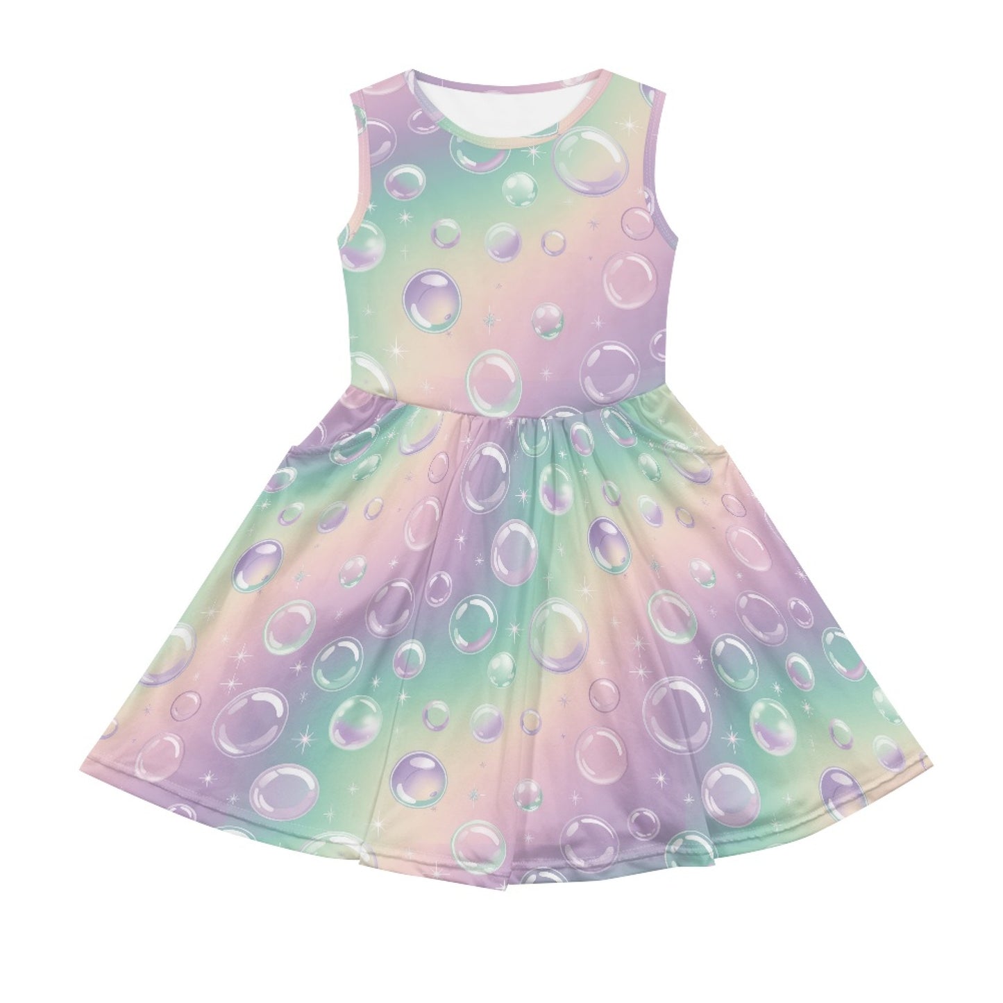 Girls Pastel Rainbow Bubble Dress | Cute Gradient Sleeveless Kids Dress