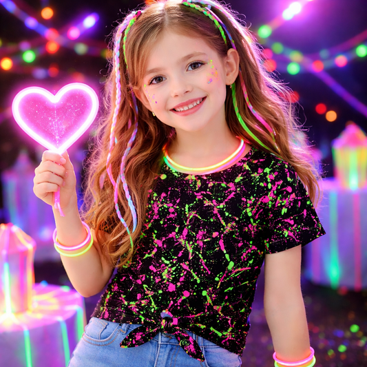 Neon Splatter Paint All-Over Print Girl's Front-Tie Tee