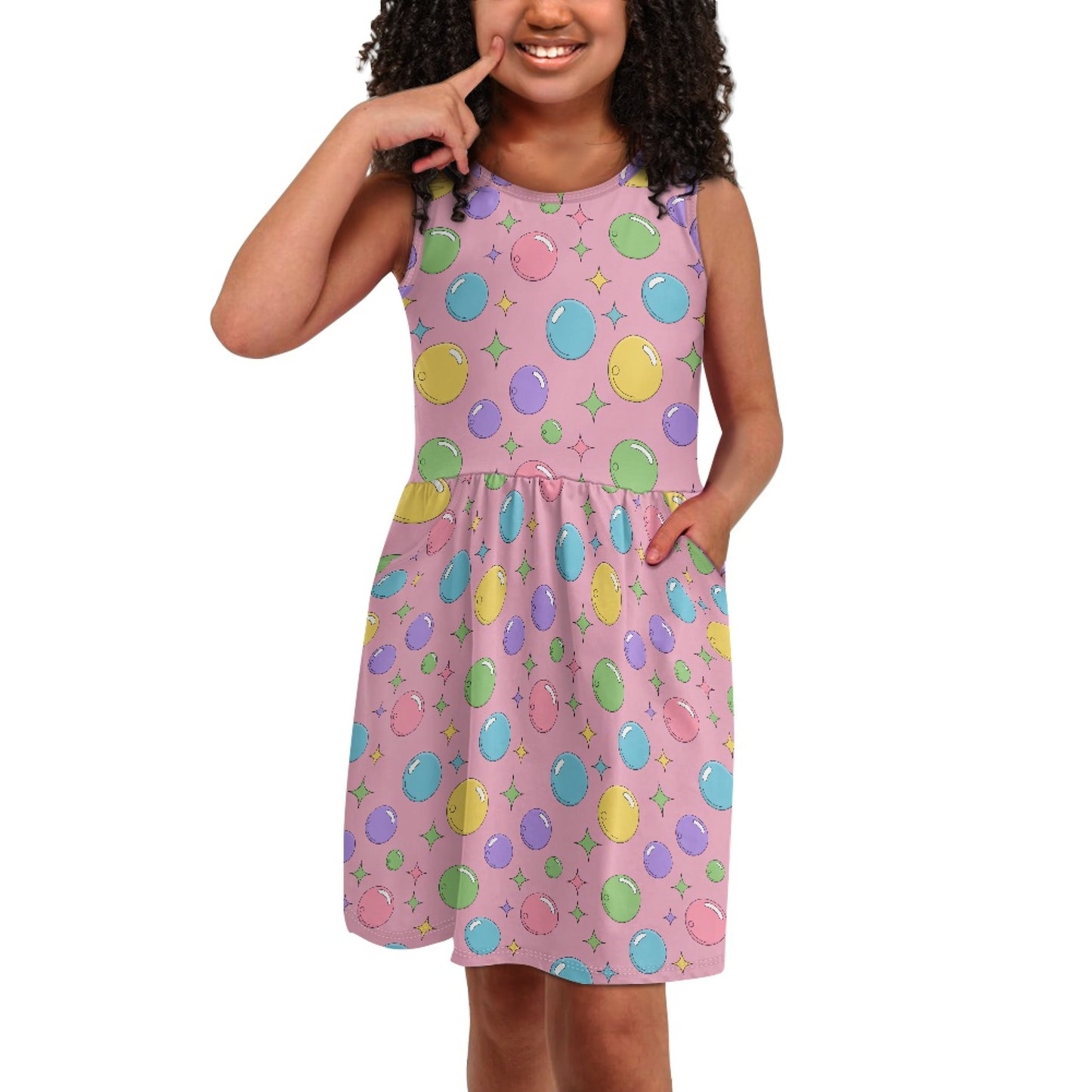 Girls Pastel Bubble Dress – Cute Pink Sleeveless Twirl Dress for Toddler & Little Girls