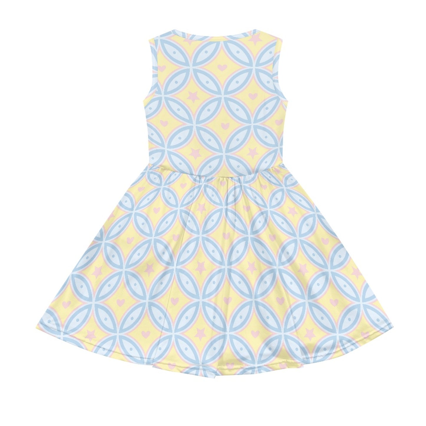 Girls Geometric Pattern Dress | Retro Style Sleeveless Kids Dress