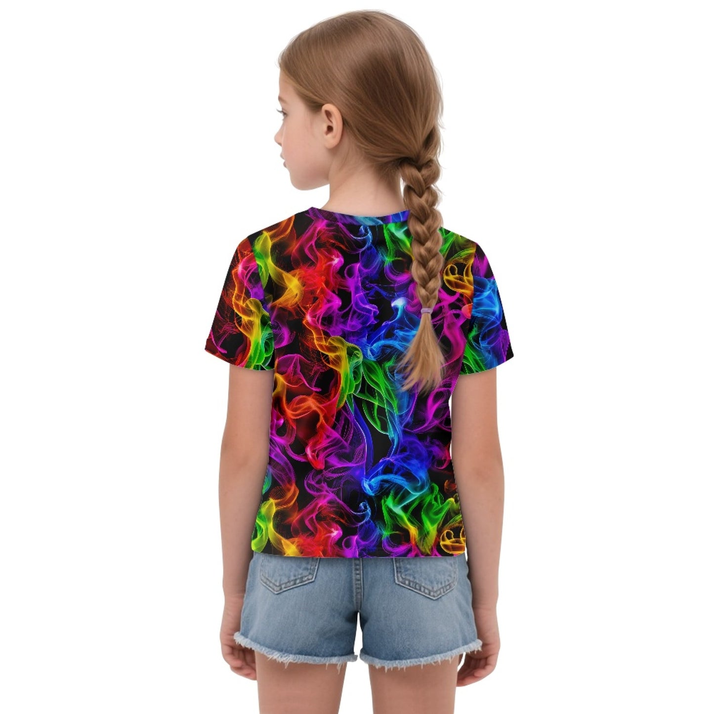 Rainbow Smoke Abstract All-Over Print Girl's Front-Tie Tee