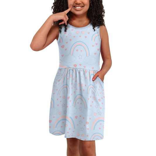 Girls Rainbow Heart Dress | Cloud Print Cute Kids Dress
