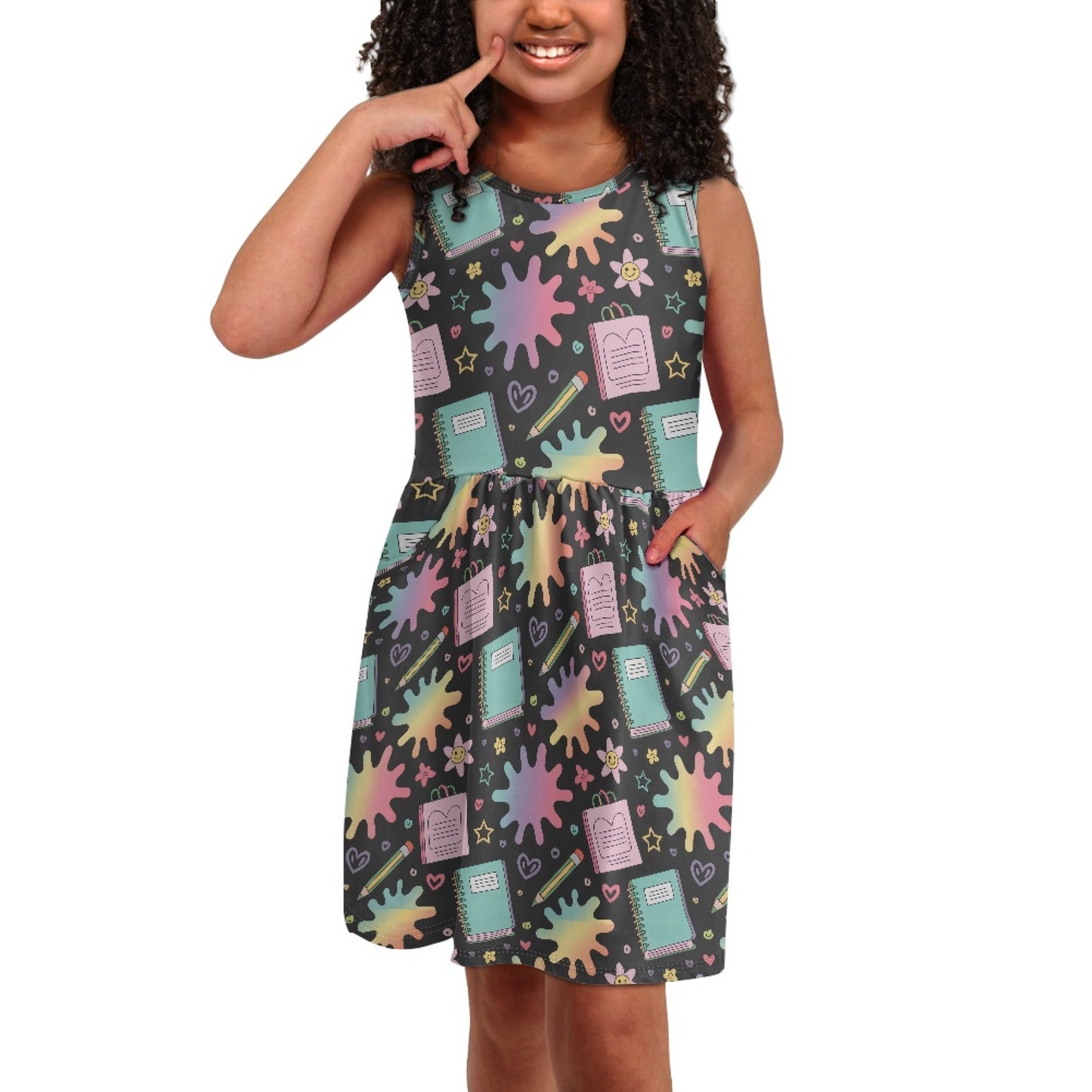 Girls Back To School Dress | Cute Sleeveless Twirl Dress for Kids