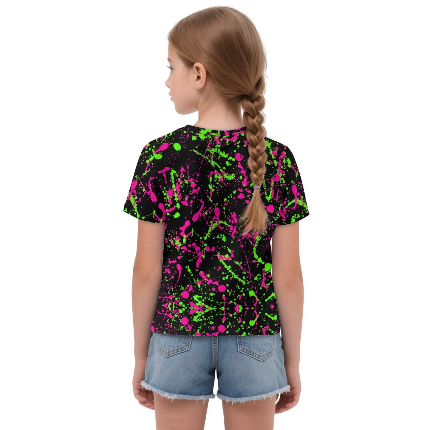 Neon Splatter Paint All-Over Print Girl's Front-Tie Tee