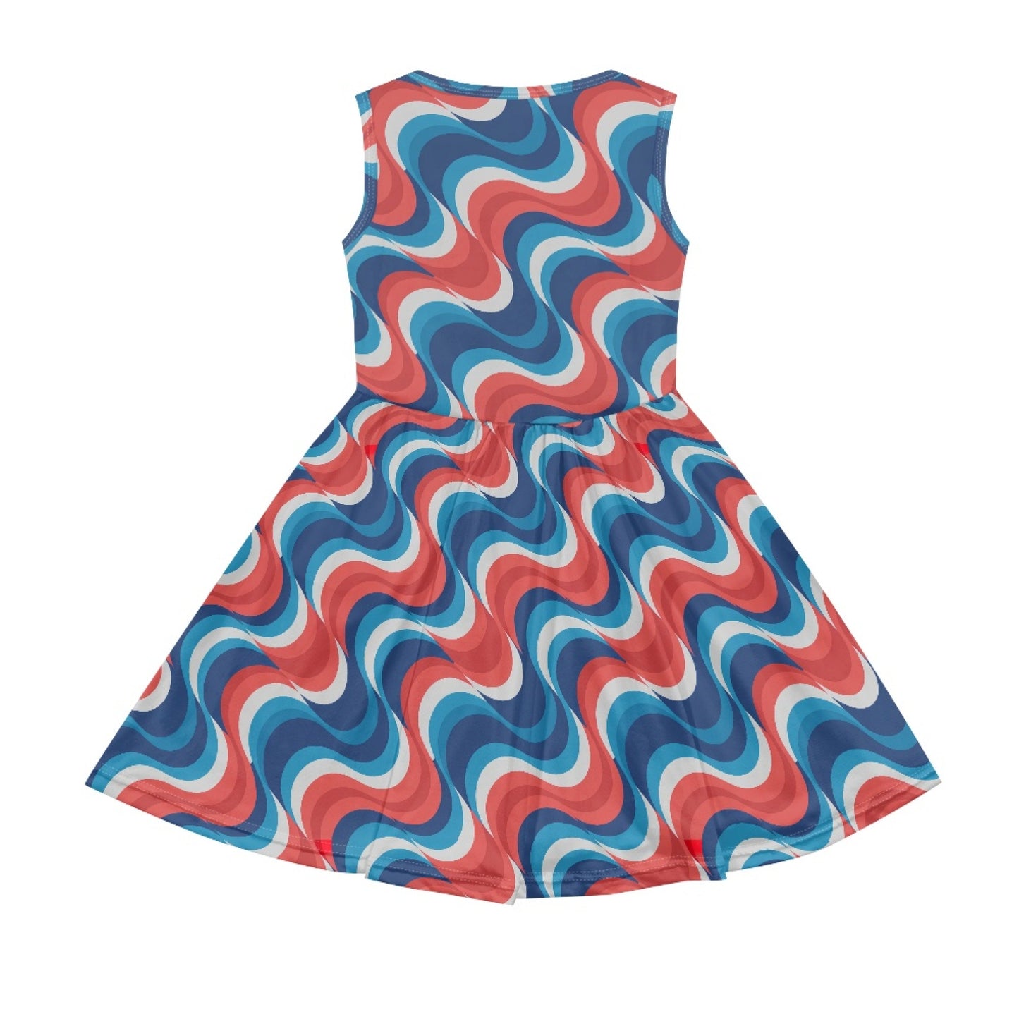 Girls Retro Wave Dress – Patriotic Sleeveless Twirl Dress for Toddler & Little Girls