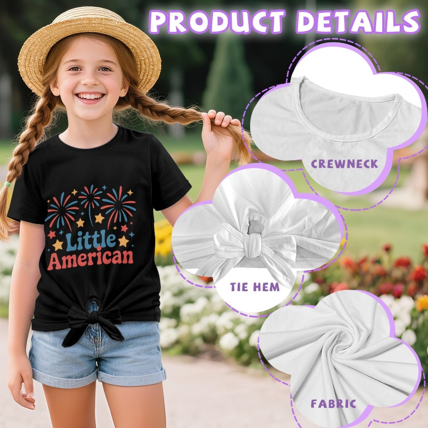 "Little American" | Girl's Fireworks Graphic Front-Tie Tee