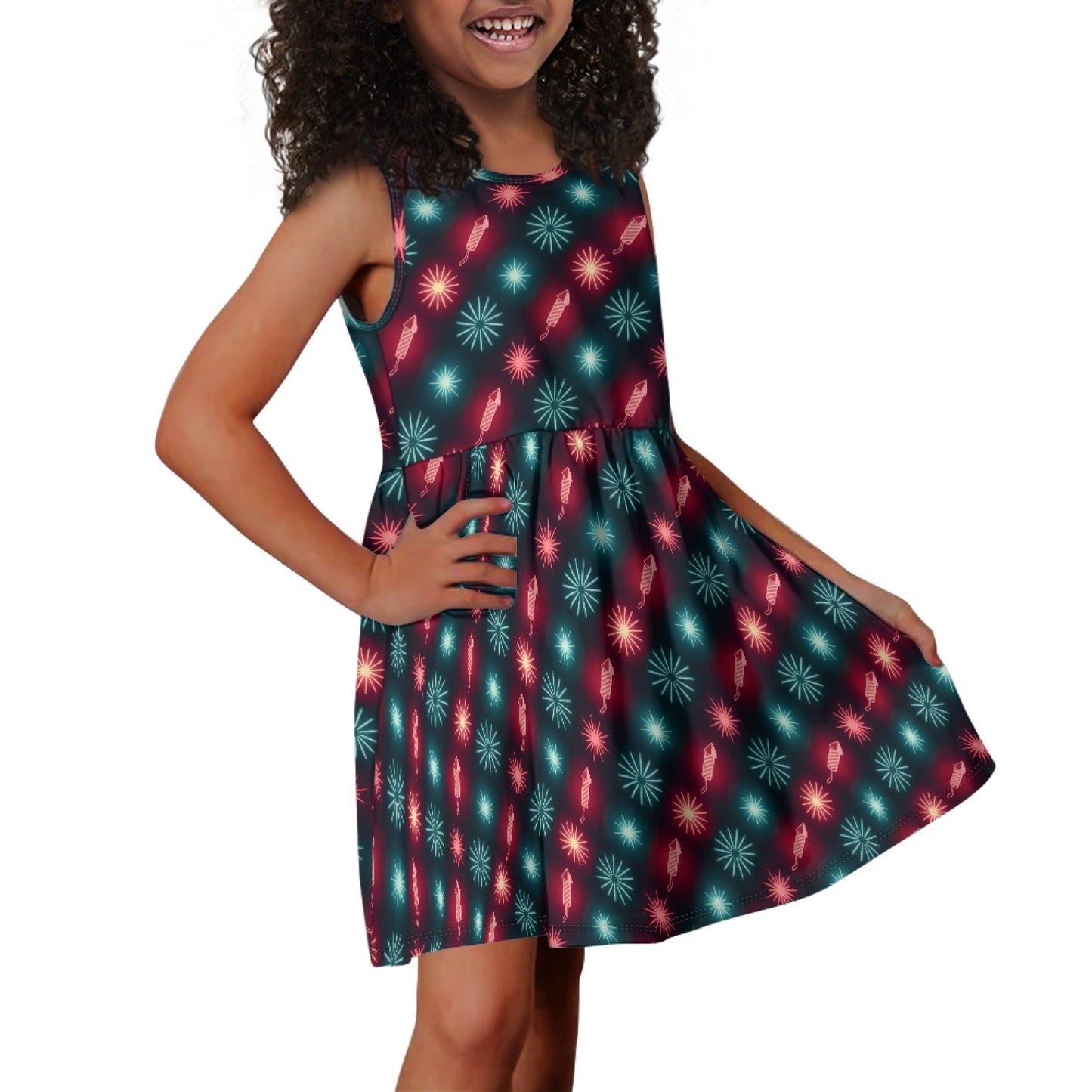 Girls Neon Fireworks Dress – Sleeveless Glow-Inspired Twirl Dress for Toddler & Little Girls