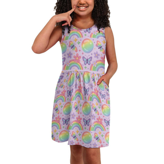 Girls Rainbow Butterfly Dress – Cute Pastel Sleeveless Twirl Dress for Toddler & Little Girls