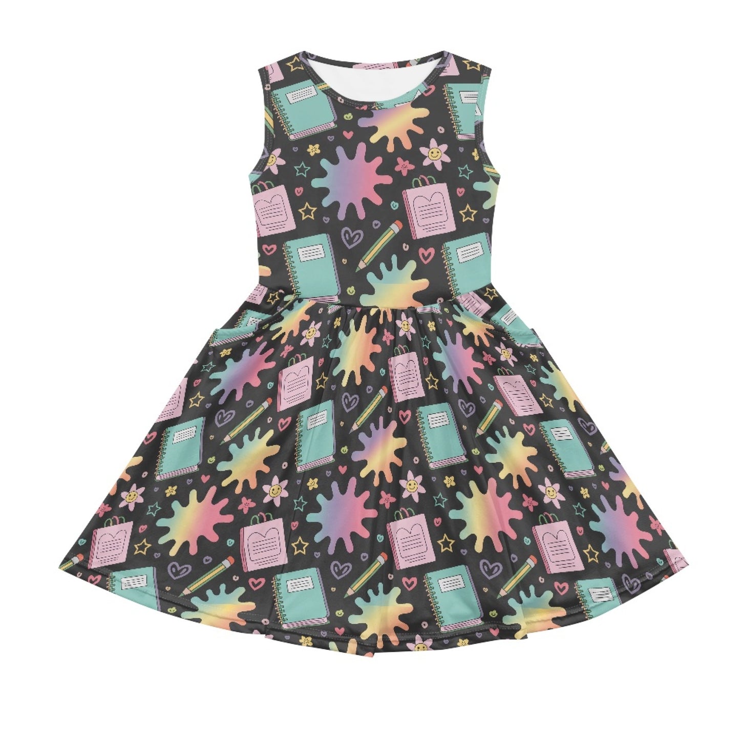 Girls Back To School Dress | Cute Sleeveless Twirl Dress for Kids