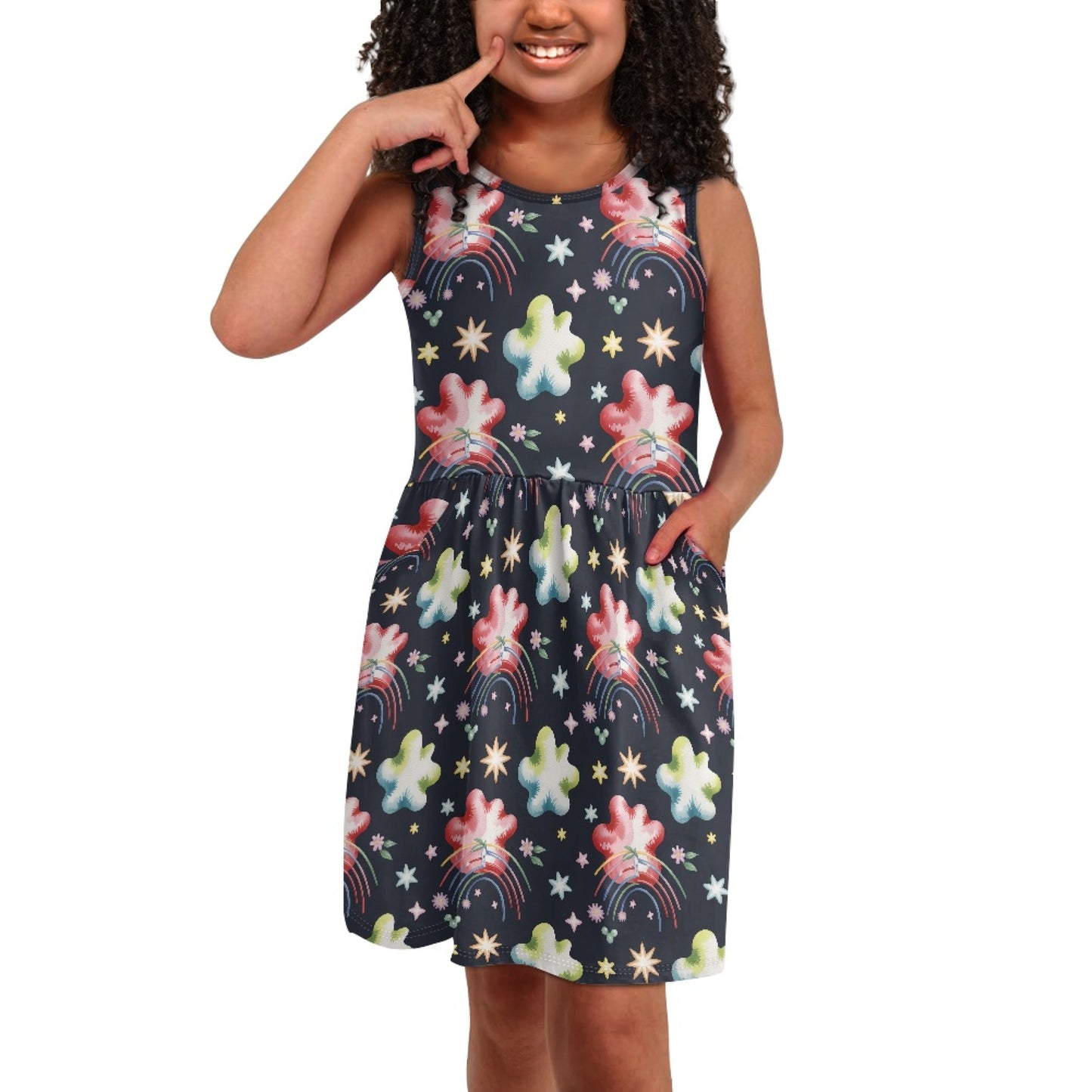 Girls Rainbow Star Dress – Cute Sleeveless Twirl Dress for Toddler & Little Girls