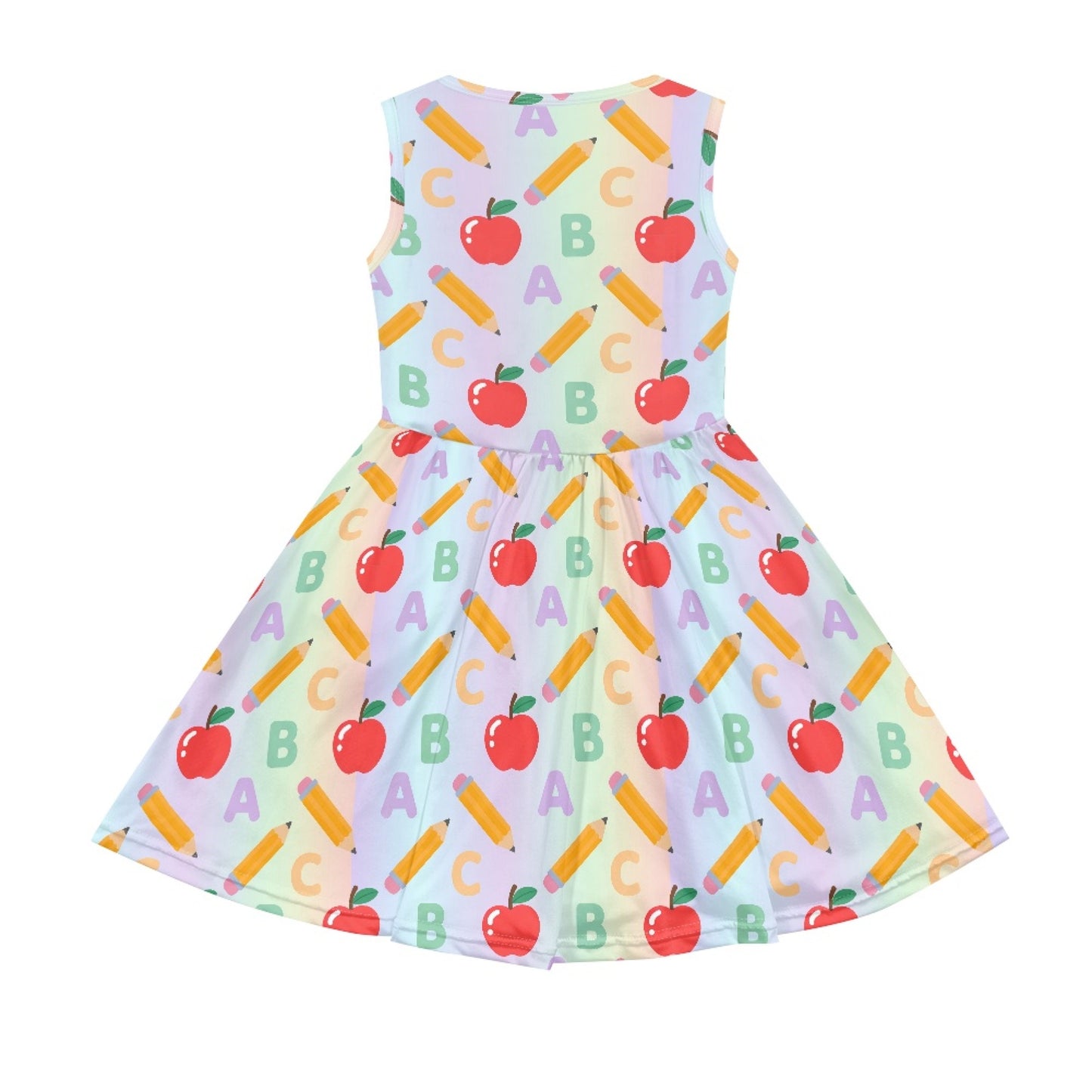Girls ABC Apple Print Dress | Colorful Back to School Sleeveless Dress