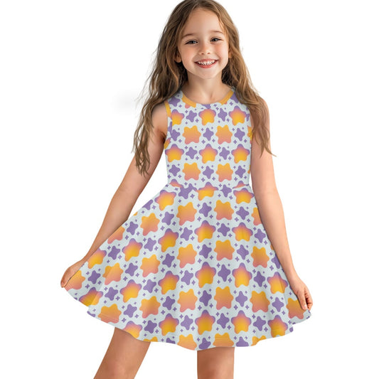 Girls Gradient Star Dress | Cute Pastel Sleeveless Twirl Dress for Kids