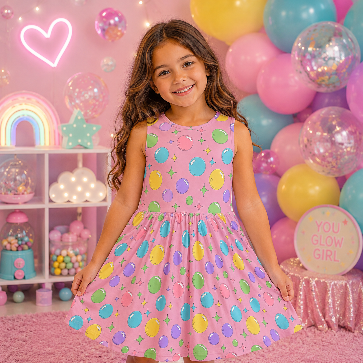 Girls Pastel Bubble Dress – Cute Pink Sleeveless Twirl Dress for Toddler & Little Girls
