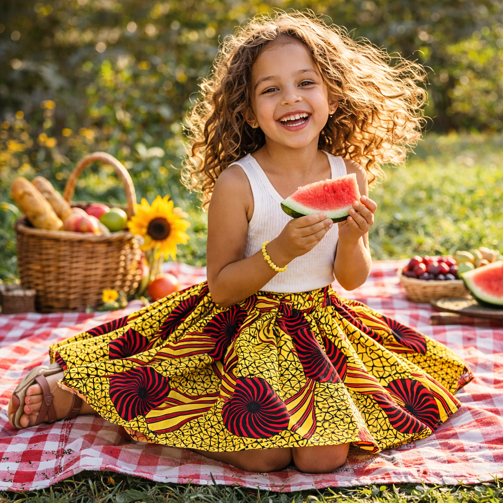 Girls African Boho Print Skirt – Colorful Summer Dance & Party Skirt