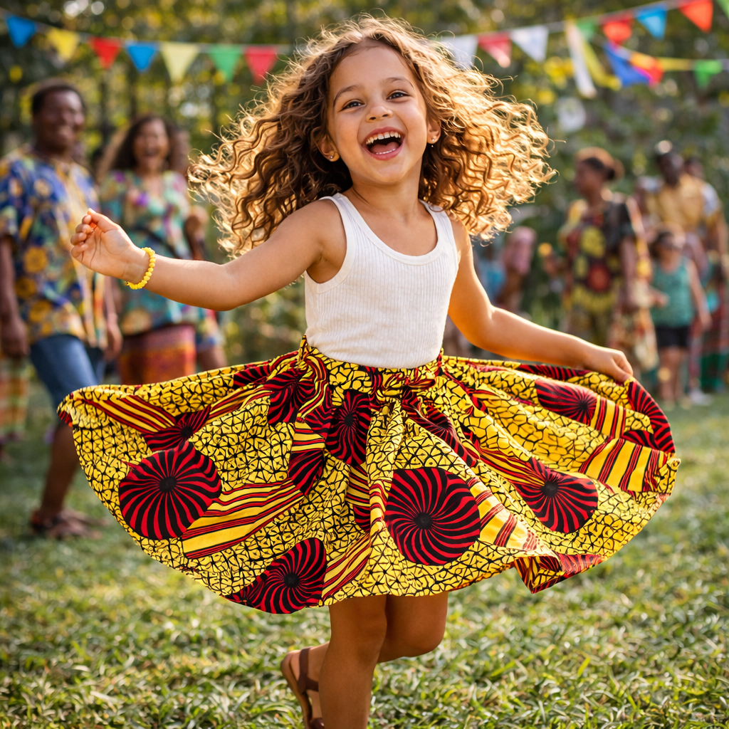 Girls African Boho Print Skirt – Colorful Summer Dance & Party Skirt