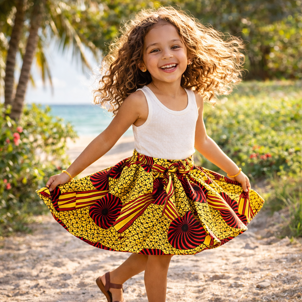 Girls African Boho Print Skirt – Colorful Summer Dance & Party Skirt