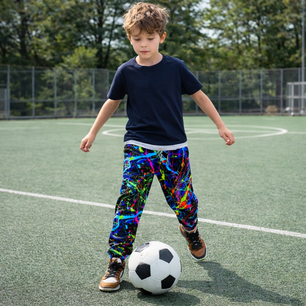 Boys Neon Rainbow Jogger Pants – Stretch Athletic Kids Sweatpants