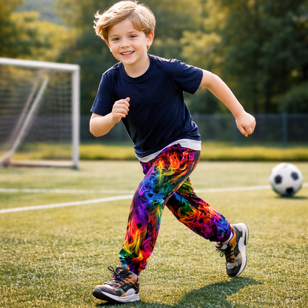 Boys Rainbow Smoke Jogger Pants – Stretch Athletic Kids Sweatpants