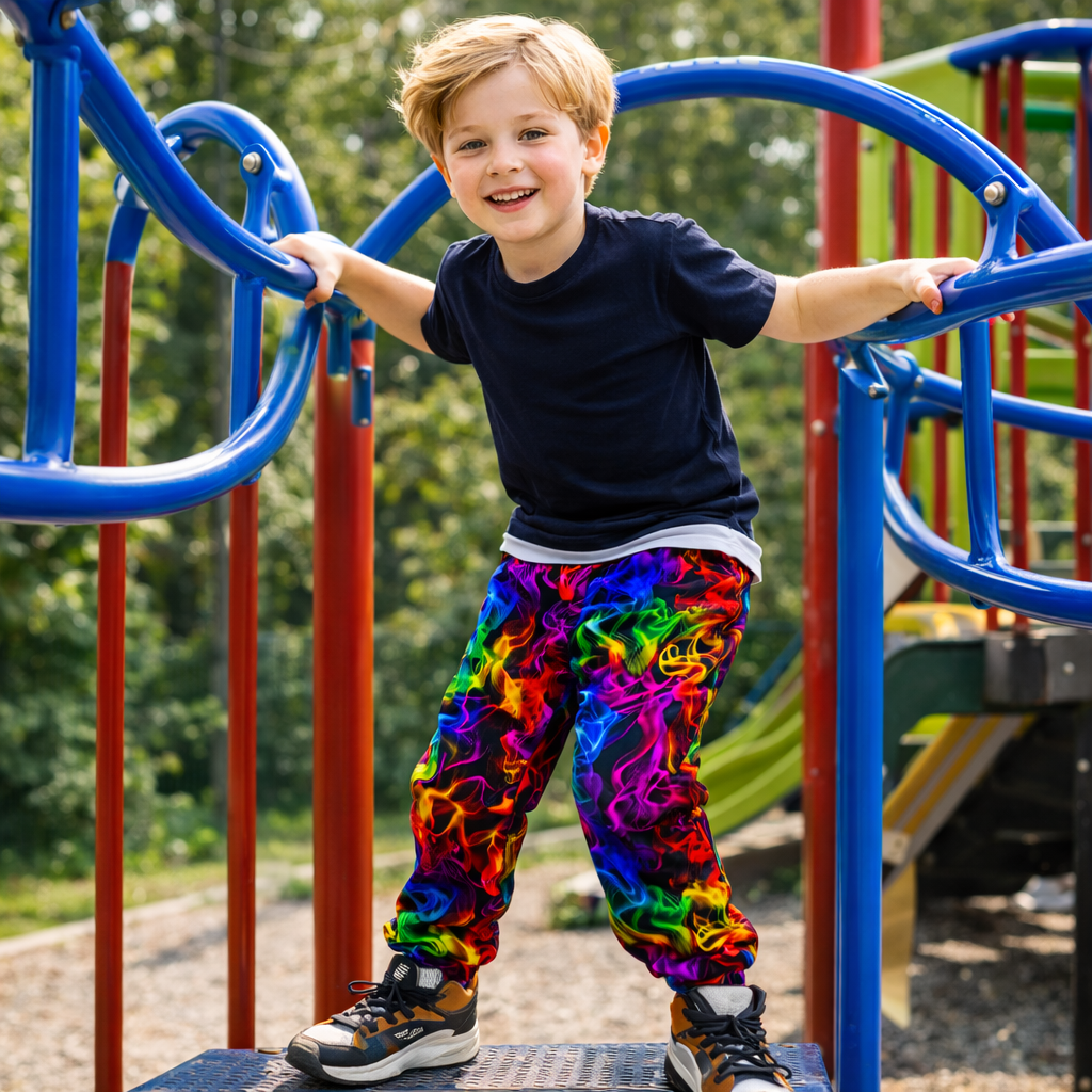 Boys Rainbow Smoke Jogger Pants – Stretch Athletic Kids Sweatpants