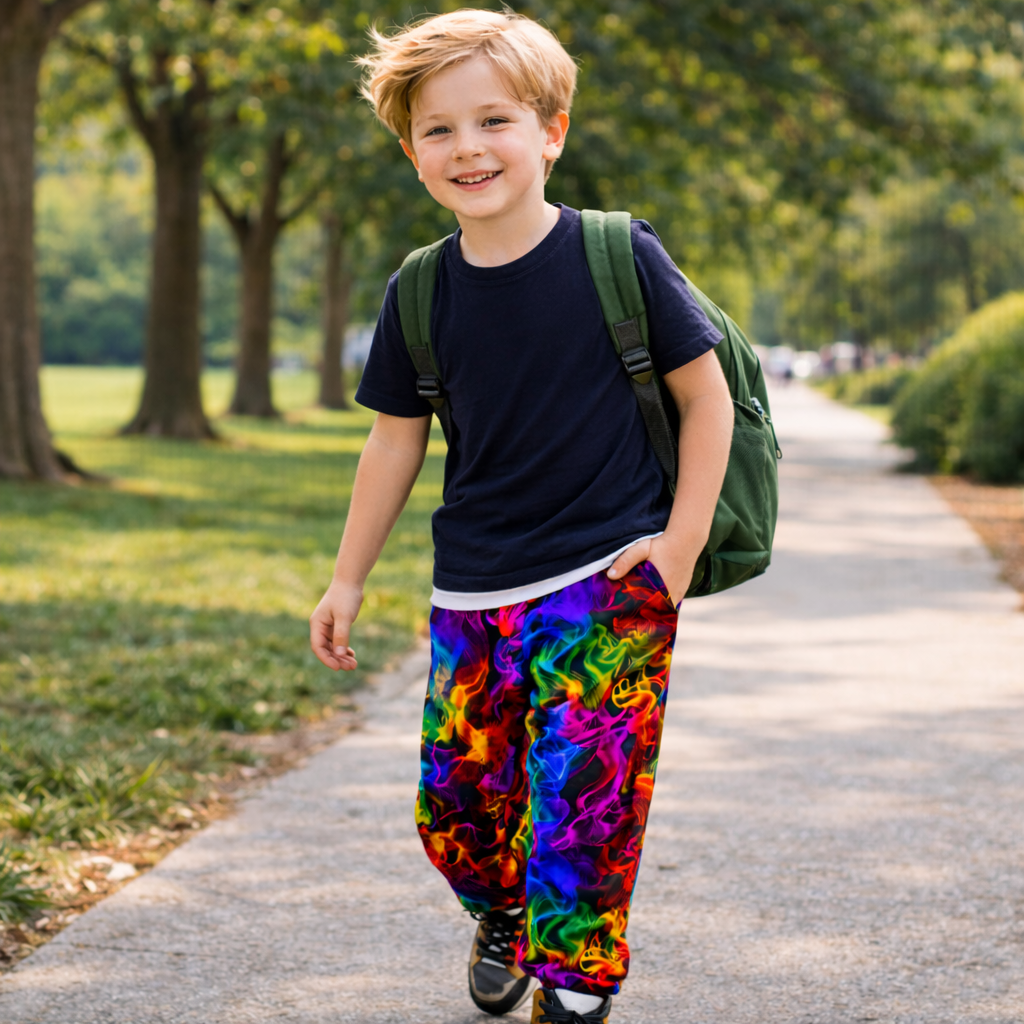 Boys Rainbow Smoke Jogger Pants – Stretch Athletic Kids Sweatpants