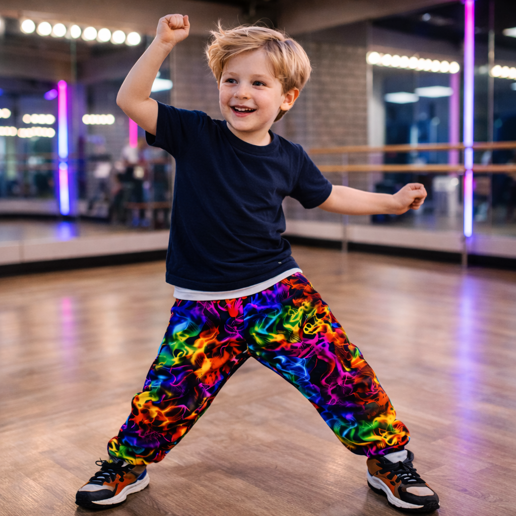 Boys Rainbow Smoke Jogger Pants – Stretch Athletic Kids Sweatpants