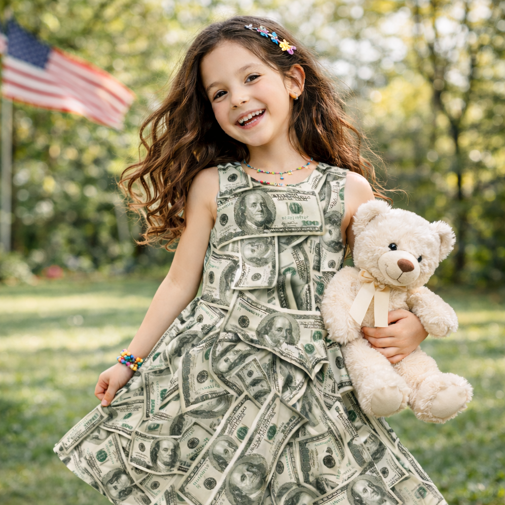 Girls Hundred Dollar Bills Sleeveless Dress with Pockets – Casual Dress