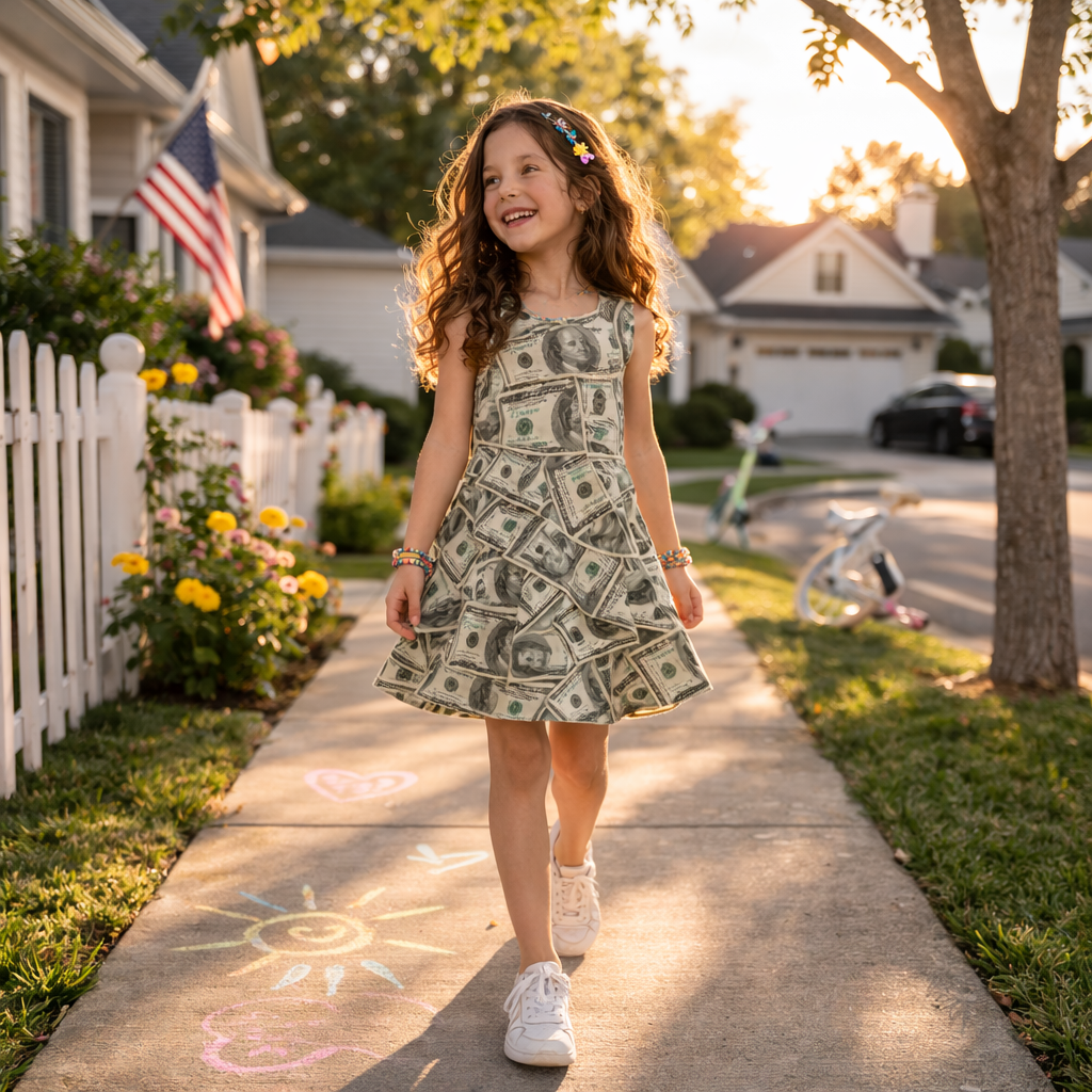 Girls Hundred Dollar Bills Sleeveless Dress with Pockets – Casual Dress
