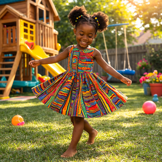 Boho Tribal Girls Sleeveless Dress with Pockets African Print 2-14Y