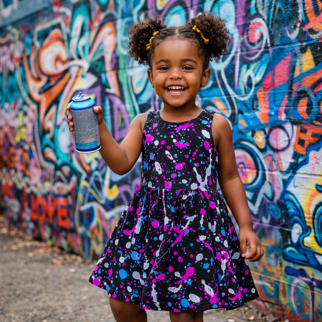 Girls Neon Purple Paint Splatter Sleeveless Dress with Pockets – Casual Dress