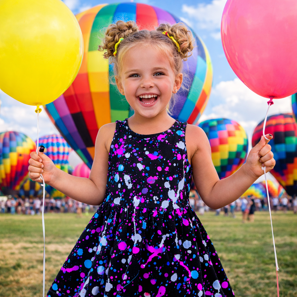 Girls Neon Purple Paint Splatter Sleeveless Dress with Pockets – Casual Dress