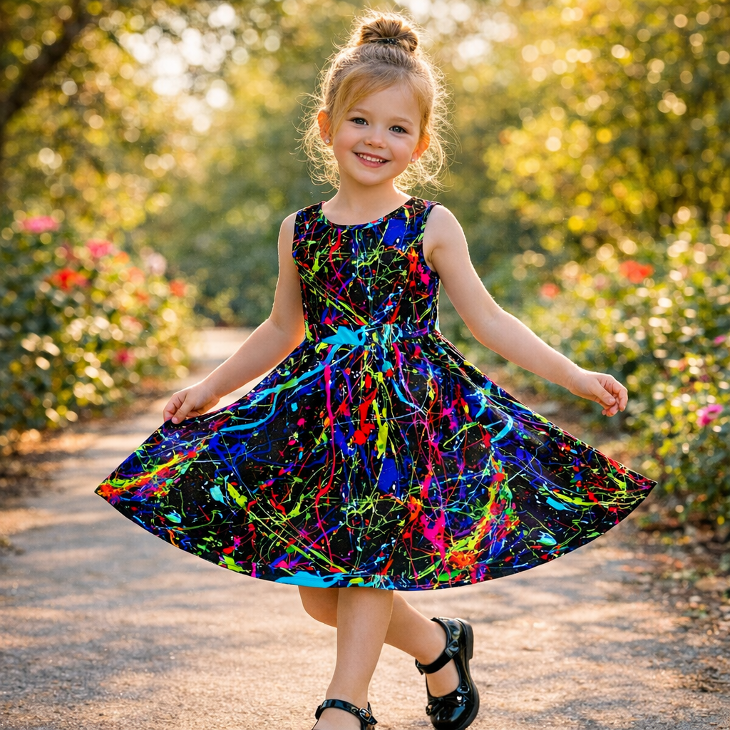 Girls Neon Rainbow Sleeveless Dress with Pockets – Casual Dress (2-14T)