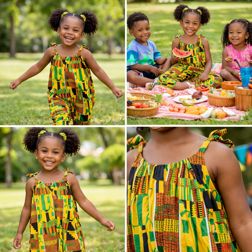 Girls African Boho Print Jumpsuit – Lightweight Summer Outfit for Kids