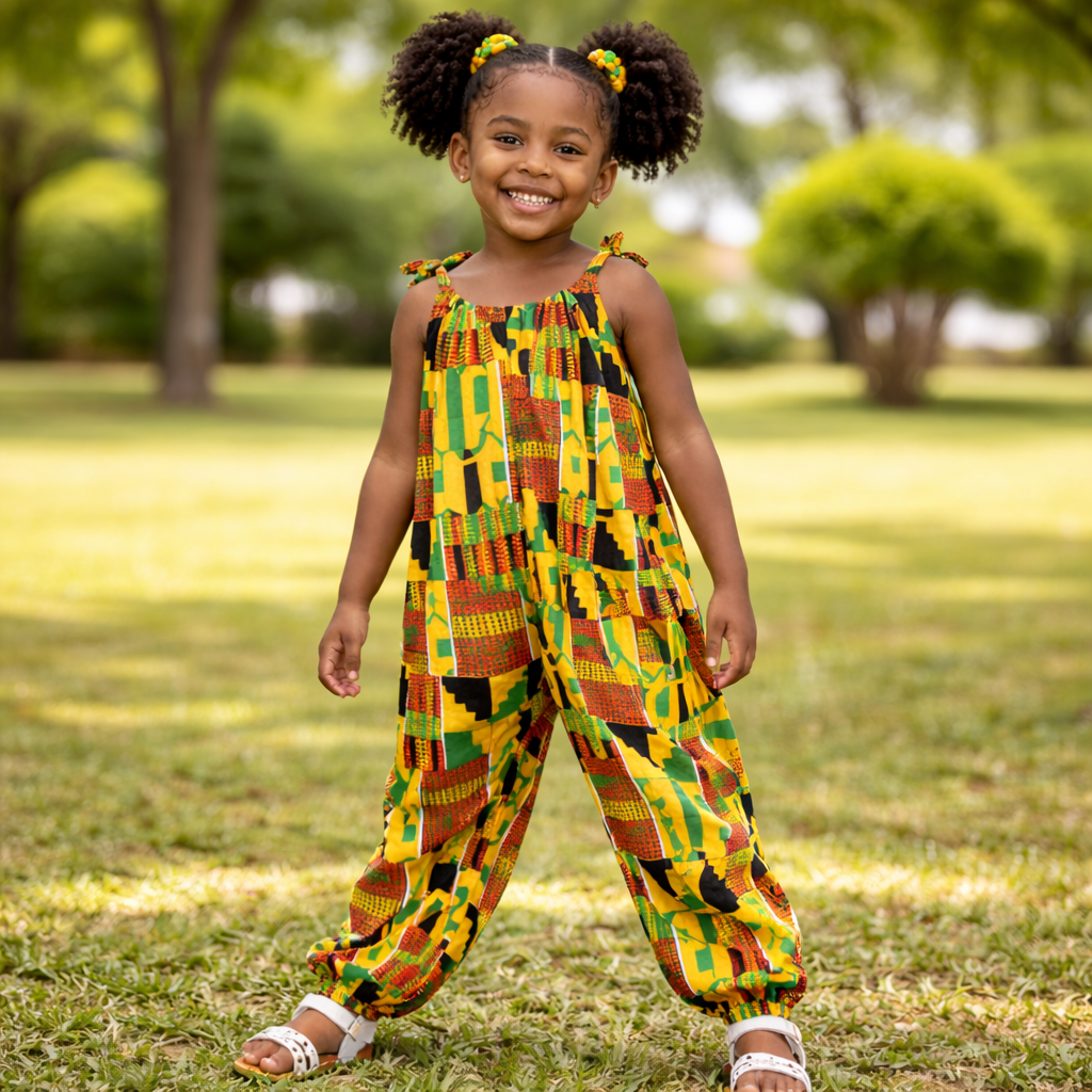 Girls African Boho Print Jumpsuit – Lightweight Summer Outfit for Kids