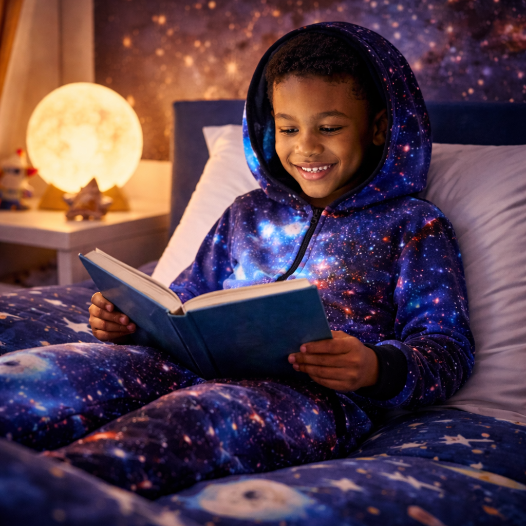 Boys Galaxy Zip-Up Onesie Pajamas – Cozy Hooded Kids Jumpsuit (7-14 Years)