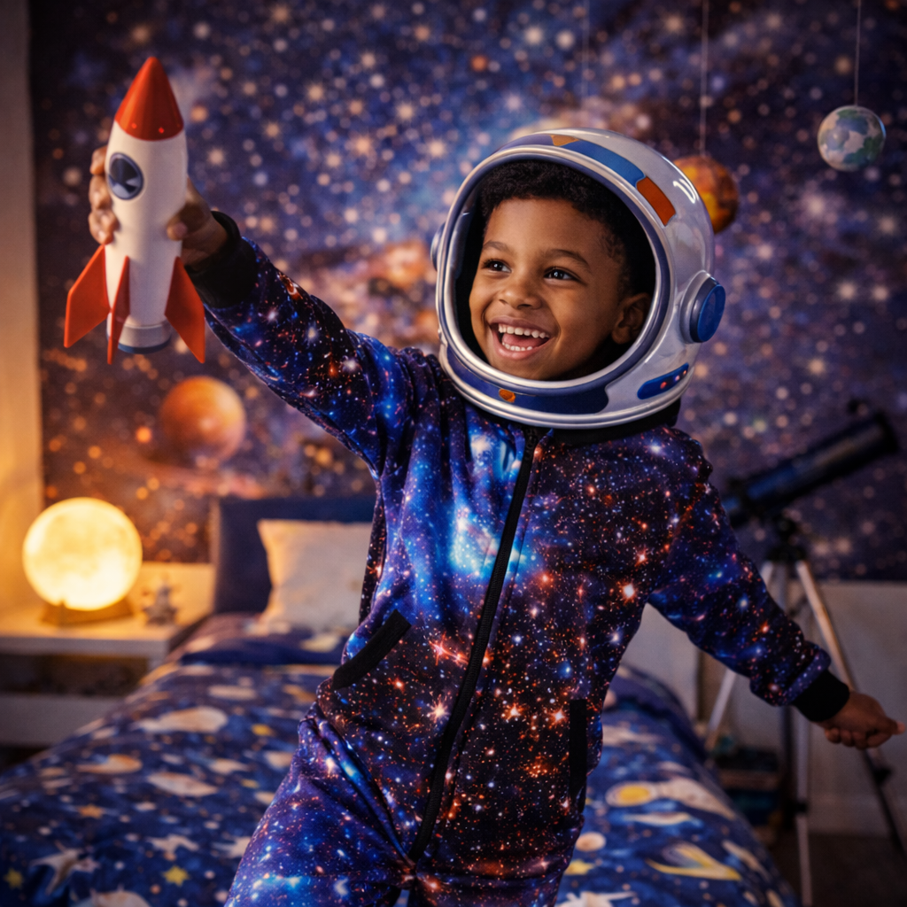 Boys Galaxy Zip-Up Onesie Pajamas – Cozy Hooded Kids Jumpsuit (7-14 Years)