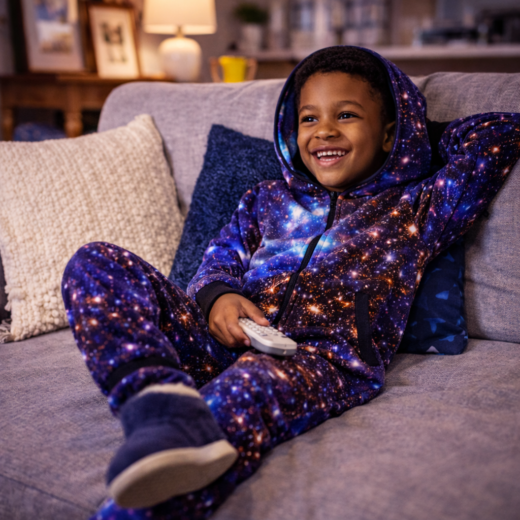Boys Galaxy Zip-Up Onesie Pajamas – Cozy Hooded Kids Jumpsuit (7-14 Years)