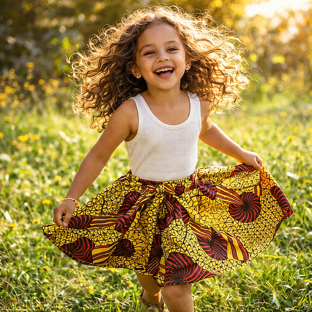 Girls African Boho Print Skirt – Colorful Summer Dance & Party Skirt