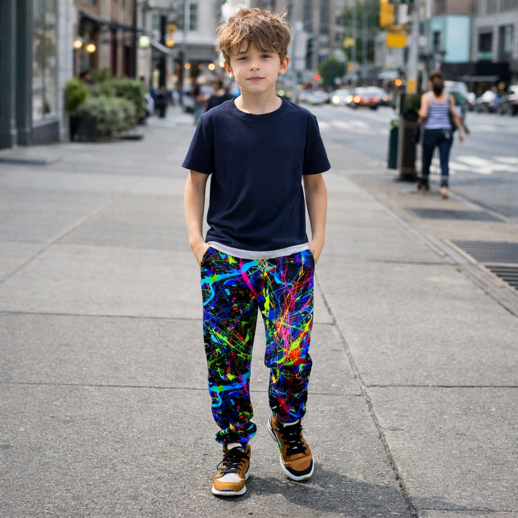 Boys Neon Rainbow Jogger Pants – Stretch Athletic Kids Sweatpants