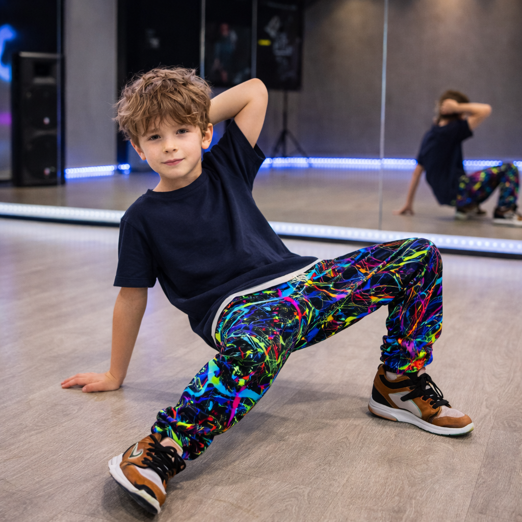 Boys Neon Rainbow Jogger Pants – Stretch Athletic Kids Sweatpants