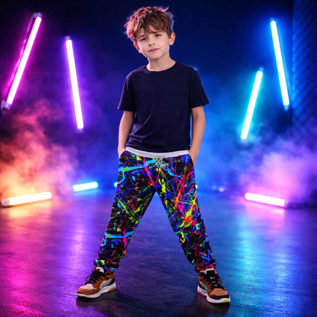 Boys Neon Rainbow Jogger Pants – Stretch Athletic Kids Sweatpants