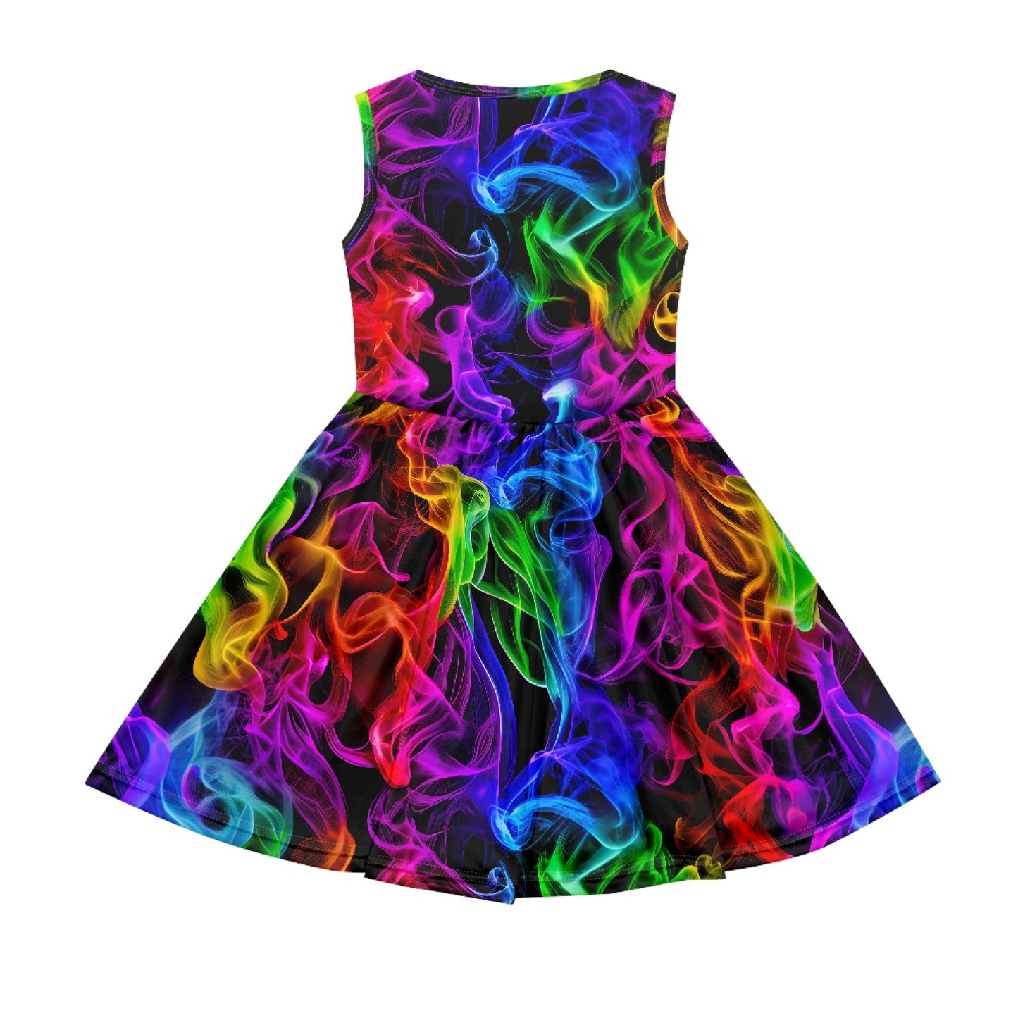 Girls Rainbow Smoke Sleeveless Dress with Pockets – Casual Dress