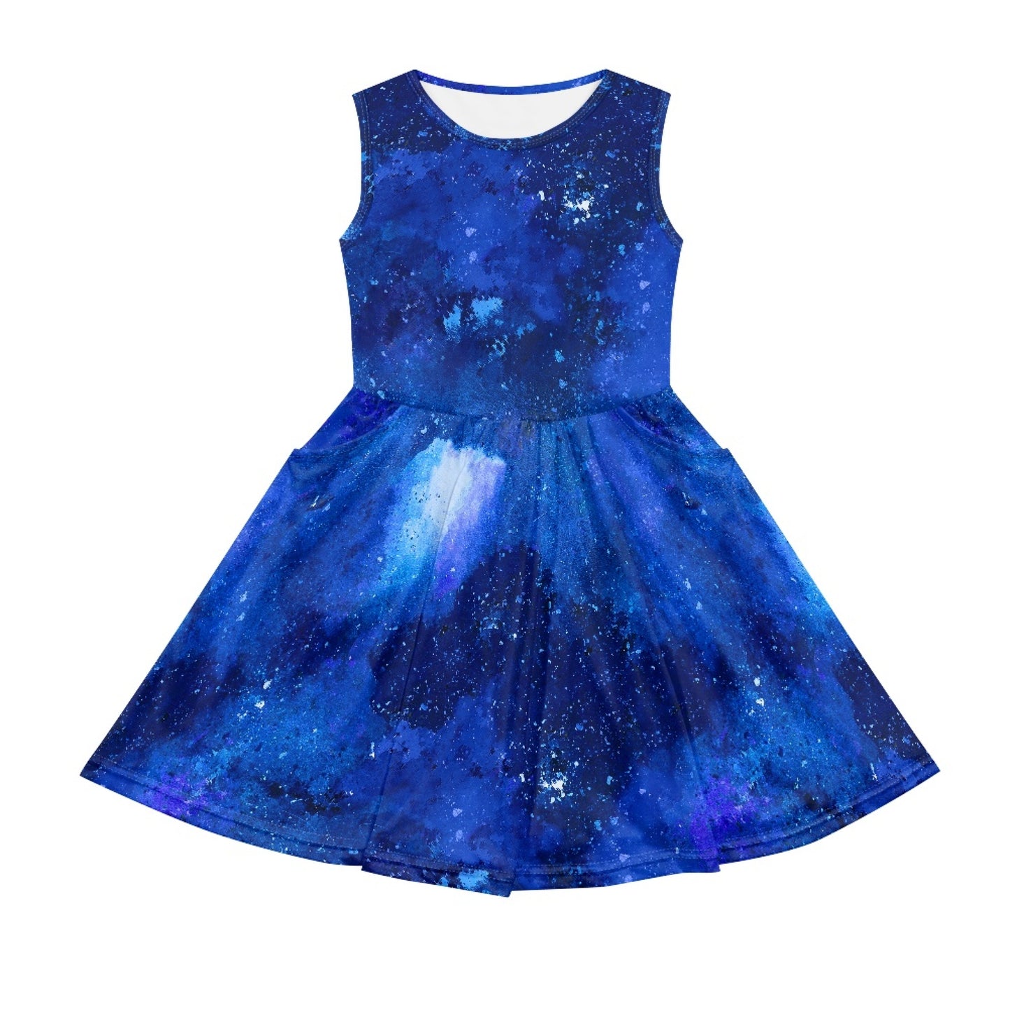 Girls Blue Galaxy Sleeveless Dress with Pockets – Girl Party Dress