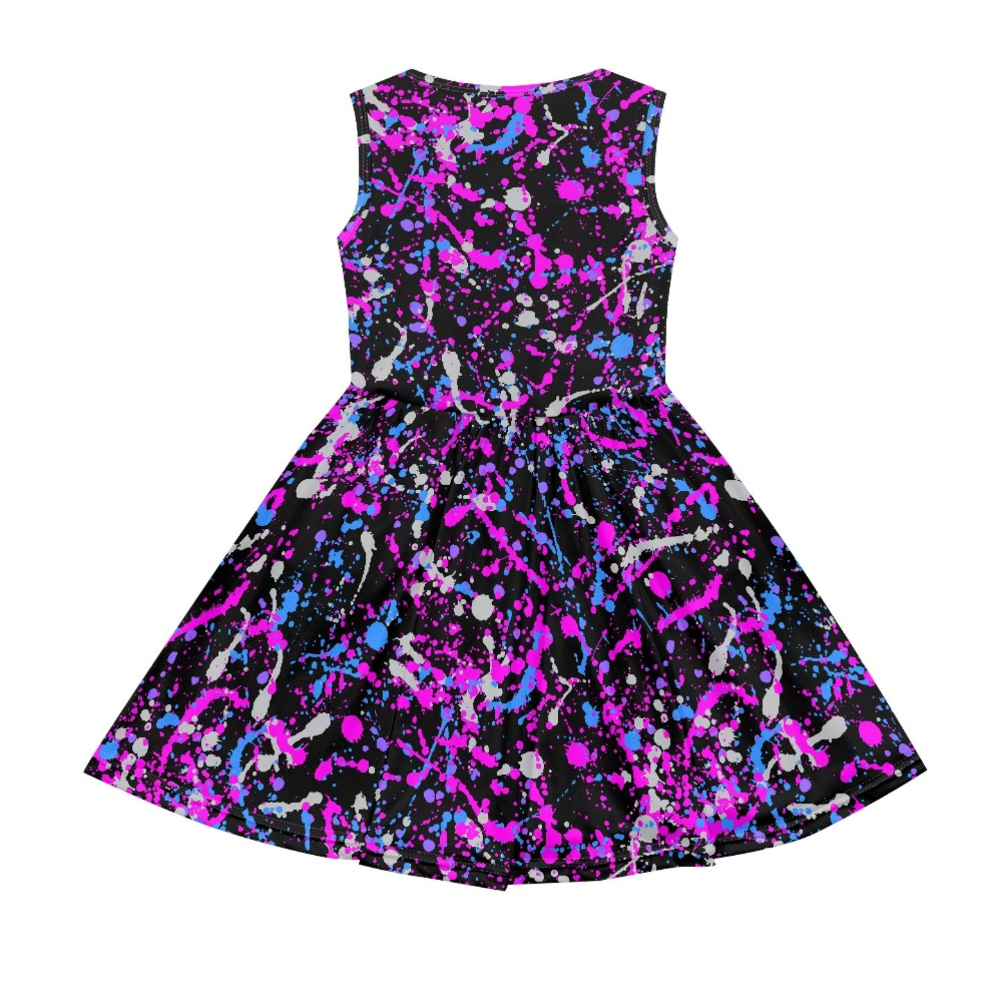 Girls Neon Purple Paint Splatter Sleeveless Dress with Pockets – Casual Dress