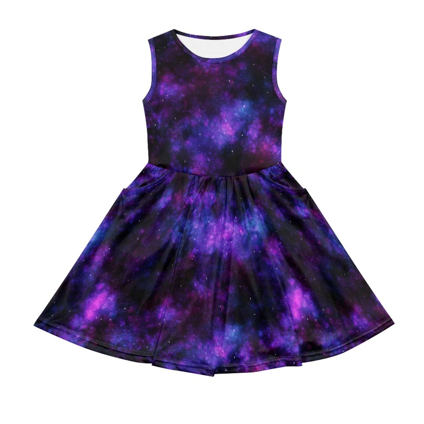 Girls Purple Galaxy Sleeveless Dress with Pockets – Girl Party Dress