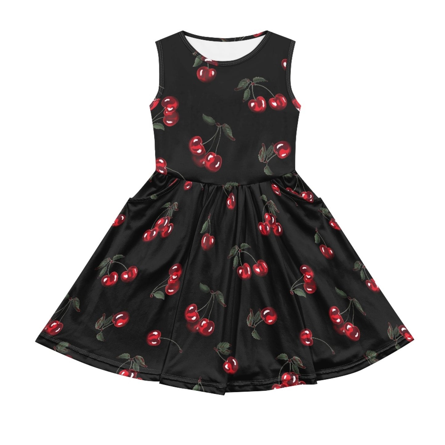 Girls Cherries Black Sleeveless Dress with Pockets – Girl Party Dress