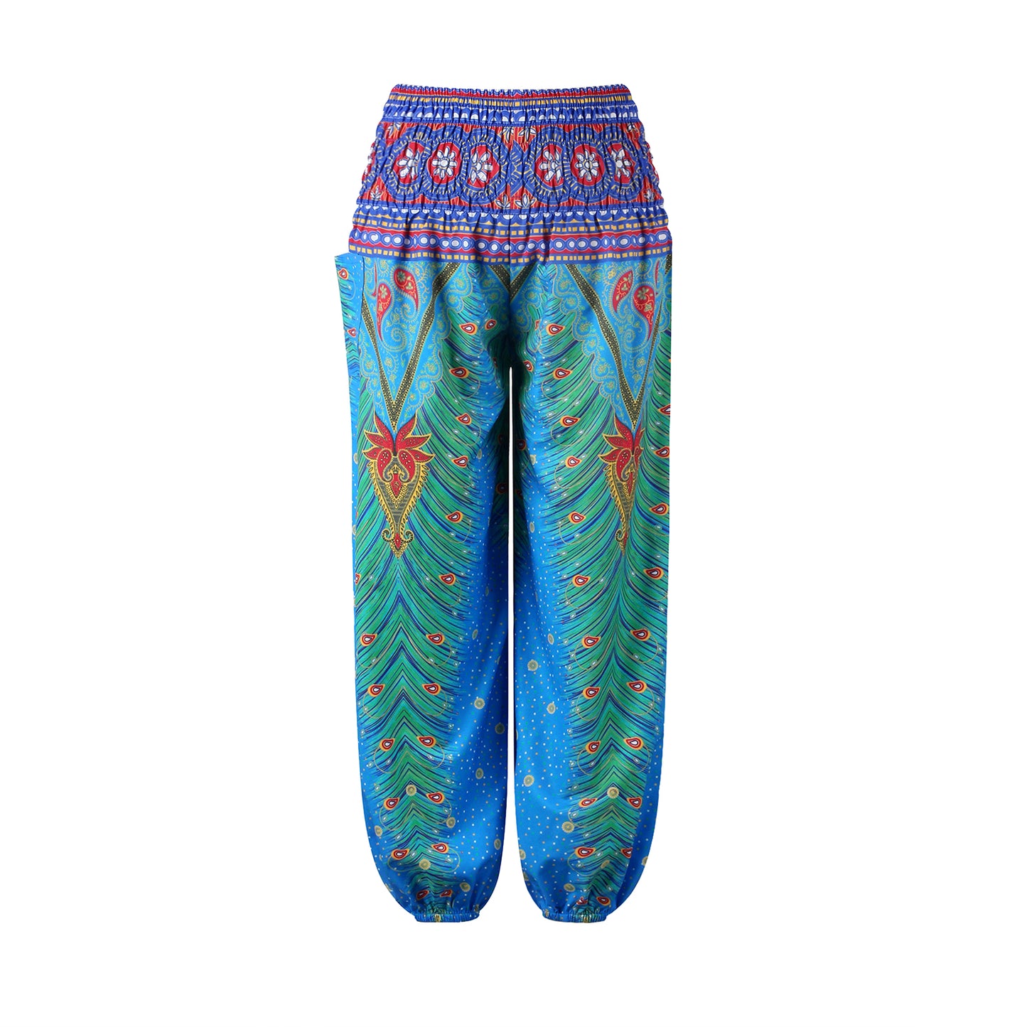 Girls Boho Peacock Pants – Tropical Wide Leg Beach Pants with Elastic Waist & Pocket